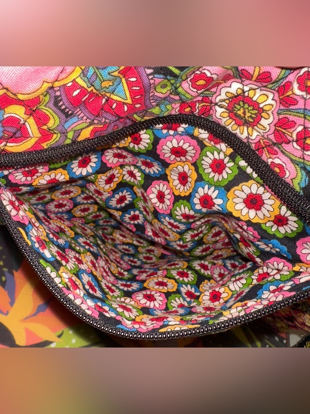 Vera Bradley Boho Floral Paísley Quilted Crossbody Bag Pink Black Travel Purse - Picture 5 of 8